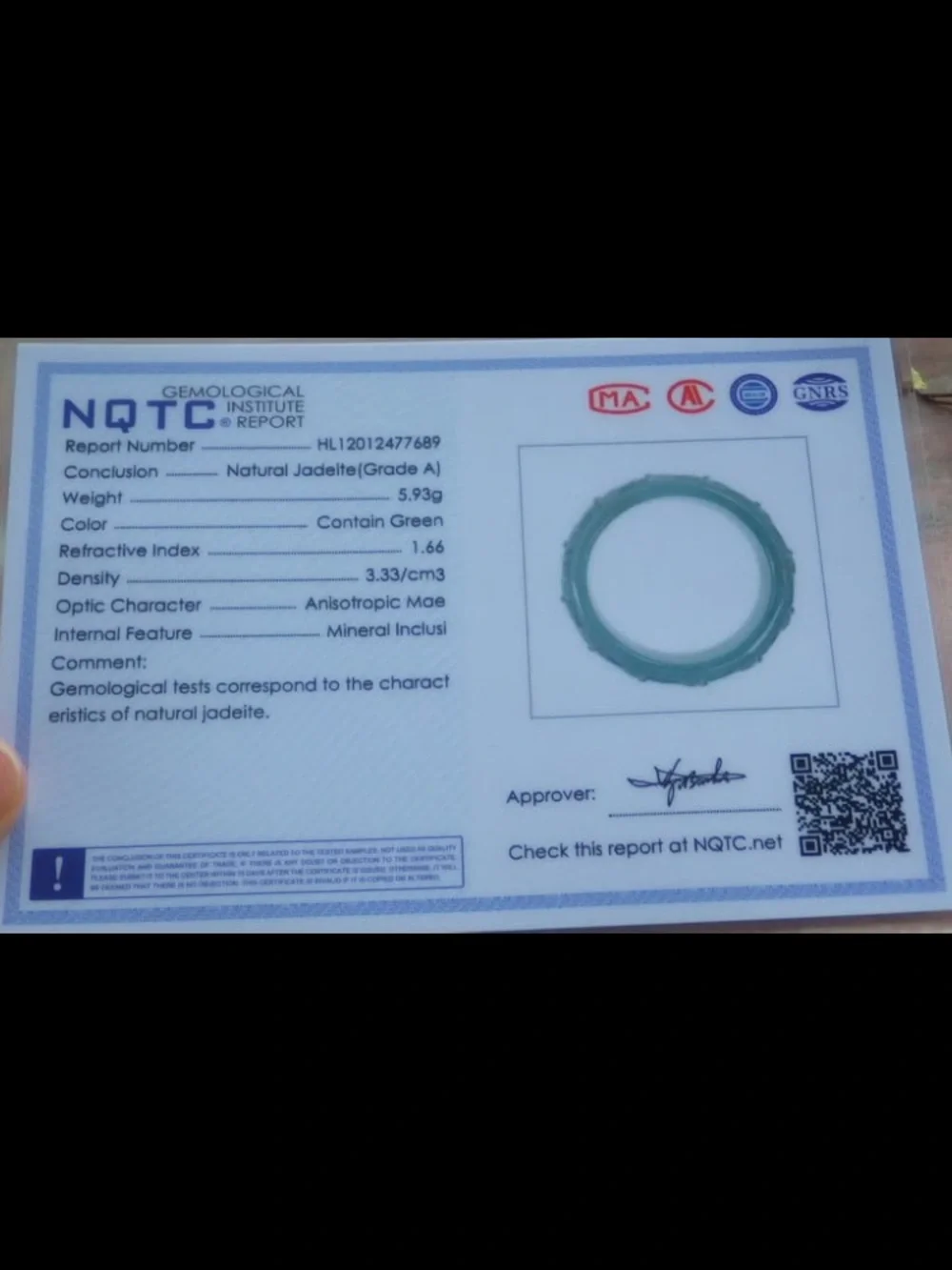 Certificate Jadeite Jewelry Jade luck Green Ring Size8.5